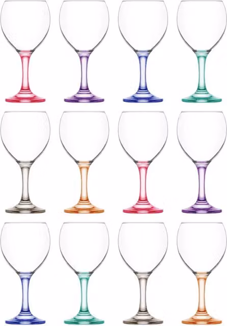 LAV Misket Wine Glasses, Multicolour, Pack of 12, 260 ml