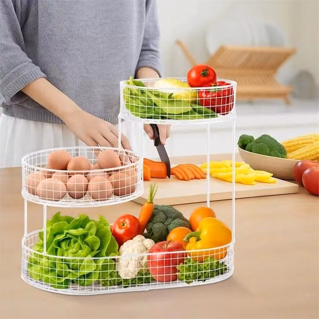 Nordara White Metal Space-Saving Fruit and Vegetable Storage Basket Rack, W/D/H: 21.0 x 20.0 x 21.0 cm – 1