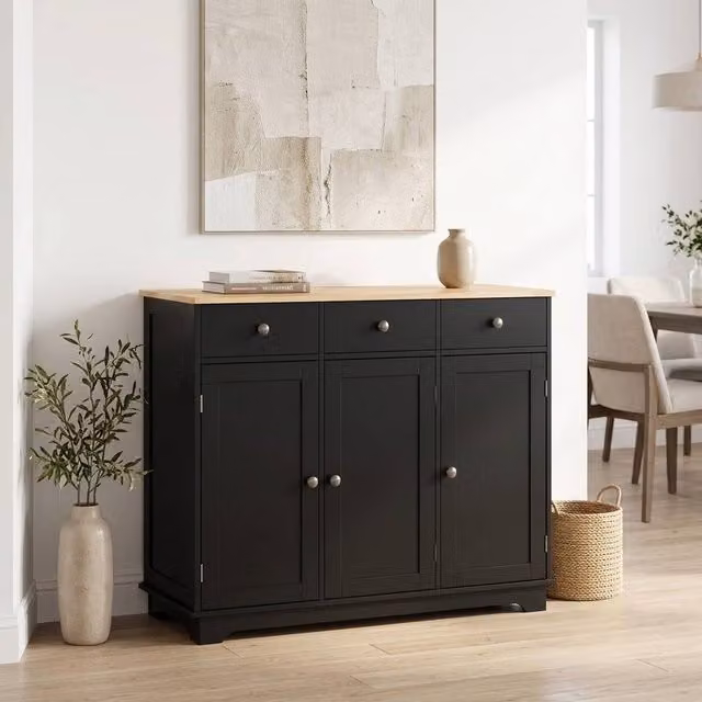 STILVORA Black Matt Sideboard with Adjustable Shelves and Drawers – 1