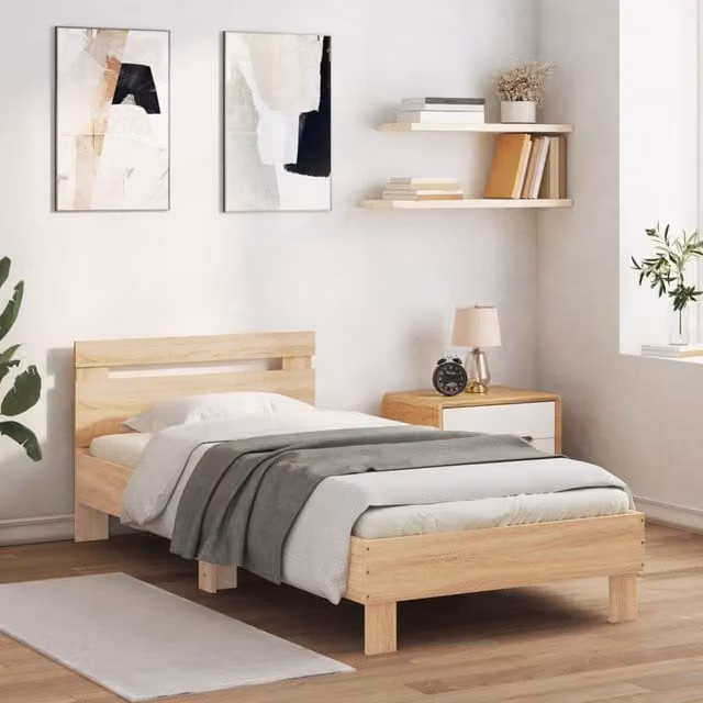 Berkfield Home Single Bed Frame with Headboard in Sonoma Oak Brown, W/D/H: 90 x 190 cm – 1