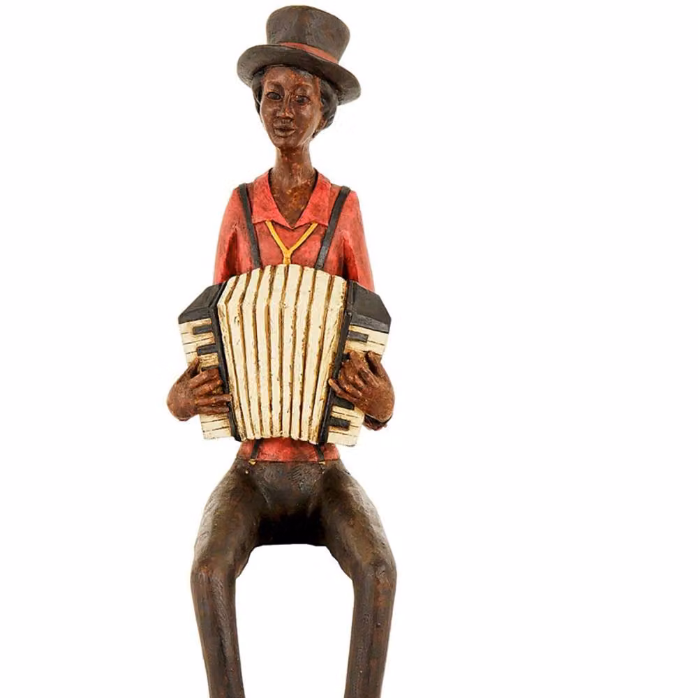 Lemon Pavilion Sitting Jazz Band Squeeze Box Ornament in Brown, Multicolour and Red, W: 12 cm, D: 10 cm, H: 40 cm – 2