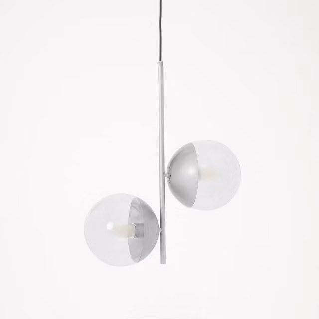 Interiors by Premier Modern Silver Chrome Sphere Pendant Light with Transparent Glass Shades