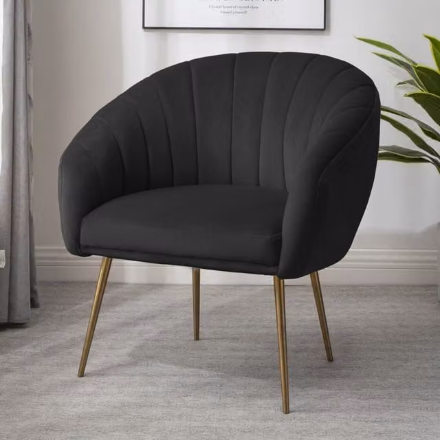 Artemis Home Helena Black Velvet Tub Accent Chair with Bronze Details