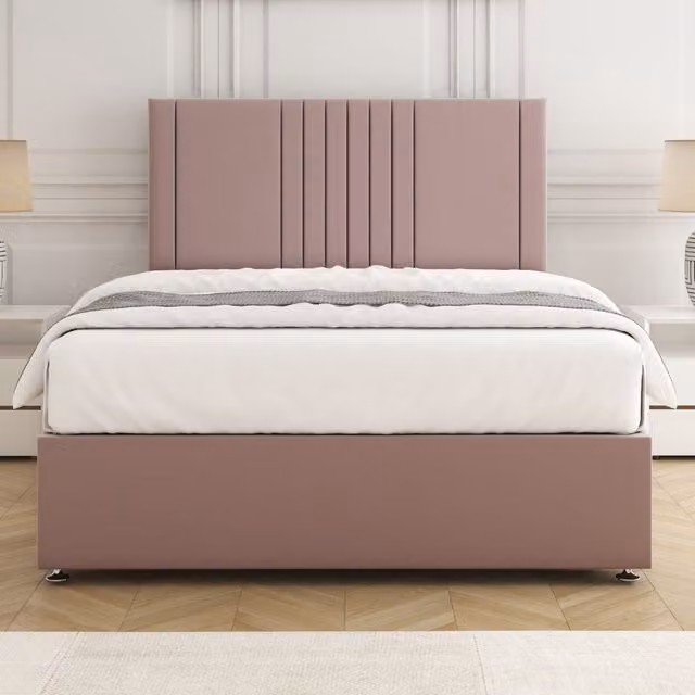 BSSPOKE Monaco Super King Velvet Plush Divan Bed Set with 24 inch Headboard and Mattress in Pink, W/D/H: 200 x 200 cm