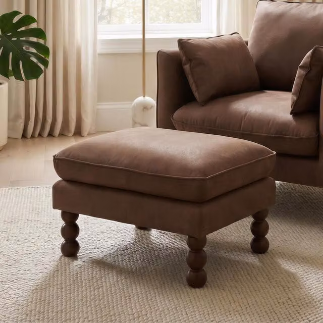 Furniturebox UK Monroe Faux Leather Footstool - Brown