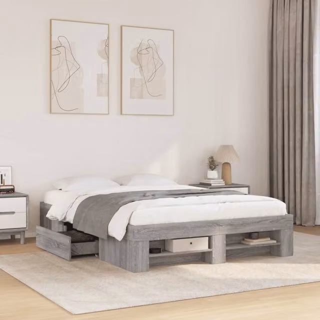 Berkfield Home Grey Sonoma Bed Frame with Drawers, W/D/H: 140 x 190 cm