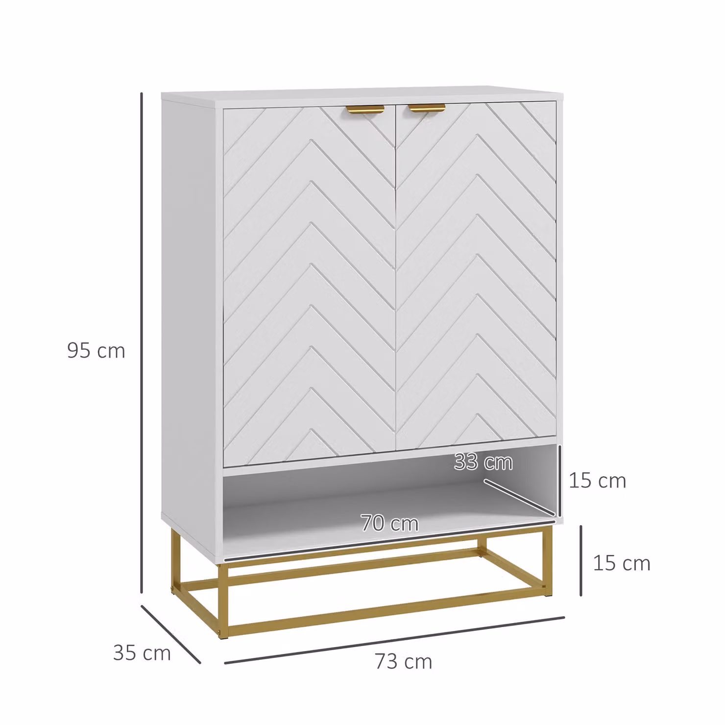 HOMCOM Modern White and Gold Shoe Storage Cabinet with Open Shelf and Hinged Doors for 12 Pairs of Shoes – 3