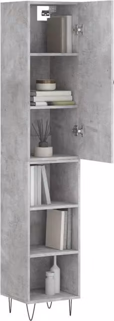 Berkfield Home Industrial Highboard in Grey with Hinged Doors and Internal Shelves, W/D/H: 34.5 x 34 x 180 cm