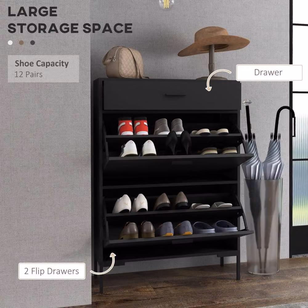 Wyld Haus Sopane Slim Black Shoe Cabinet with 3 Drawers and Tilting Compartments – 3