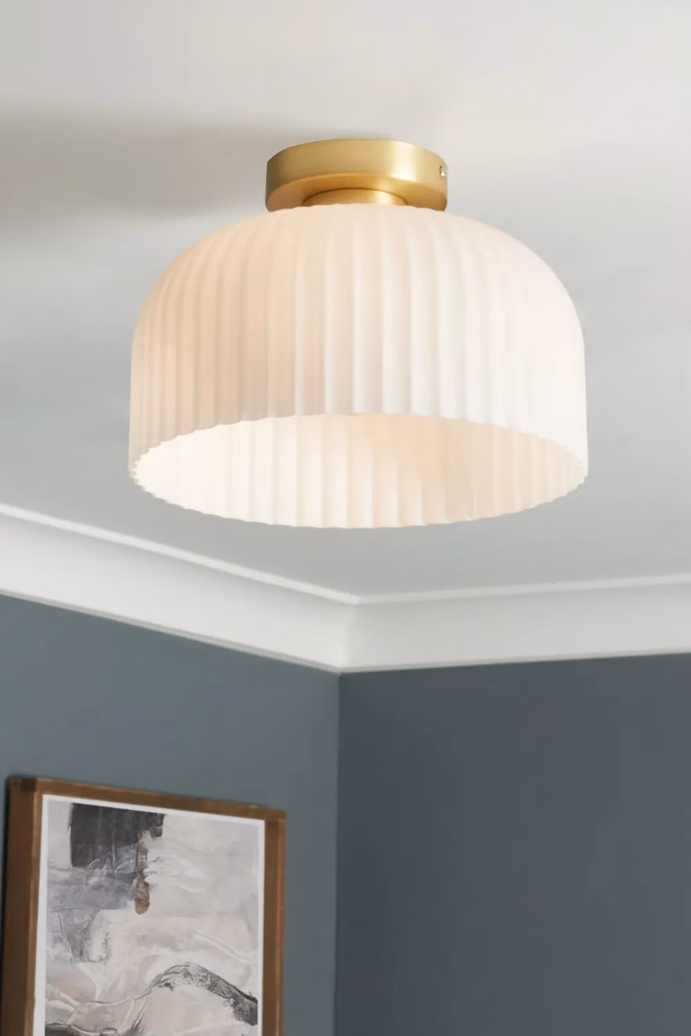 BHS Lighting Binita Gold and Brass Ribbed Glass Dome Flush Ceiling Light – 2