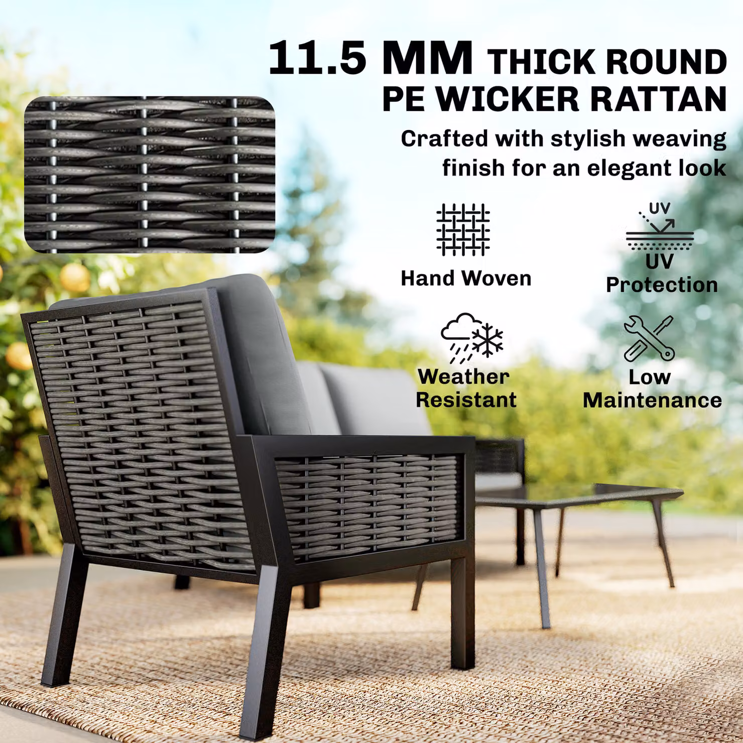 Outsunny 4 Seater Rattan Garden Furniture Set with Cushions in Dark Grey – 4