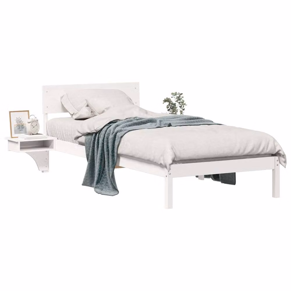 Berkfield Home White Solid Pine Wood Bed Frame with Headboard W/D/H: 90 x 190 x 73 cm – 2