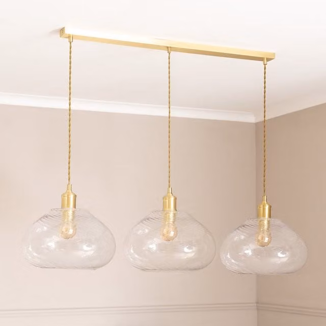 Corinne Twill 3 Drop Pendant Ceiling Light with Transparent Glass and Brushed Gold Finish
