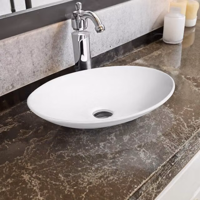 Limoge 7526 White Ceramic Oval Countertop Basin W: 50.5 cm, D: 35.5 cm, H: 9.5 cm – 1