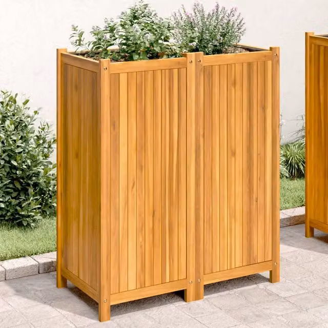 Berkfield Home Garden Planter with Liner in Brown Solid Acacia Wood, W: 84 cm, D: 42 cm, H: 100 cm – 1