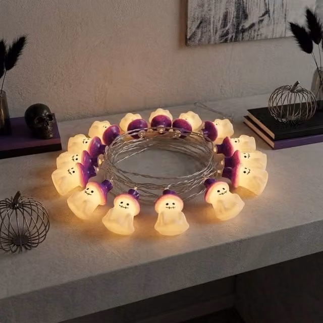 Garden Greatness 10 LED Ghostly Halloween String Lights in Warm White and Multicolour