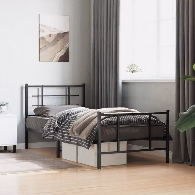 Berkfield Home Metal Bed Frame with Footboard, Black, W/D/H: 90 x 200 cm