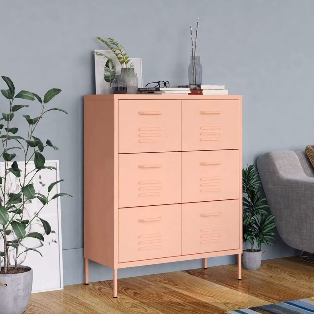 Berkfield Home Pink Steel Drawer Cabinet W/D/H: 80 x 35 x 101.5 cm – 2