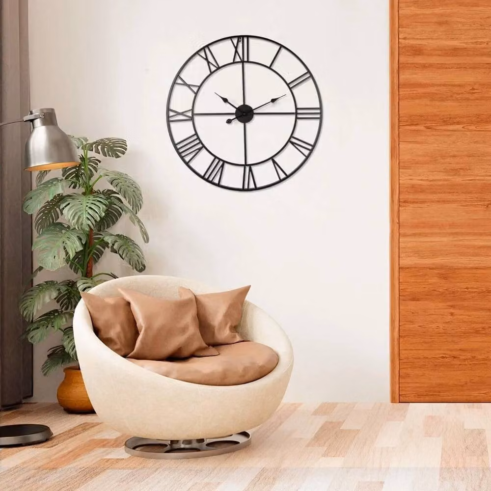 Kelvenix Black Round Outdoor Garden Wall Clock with Silent Quartz Movement and Roman Numerals, Diameter: 40 cm – 6