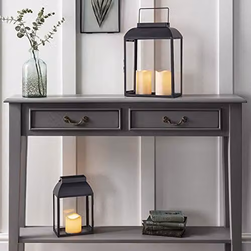 Lights4fun Devon Black Metal Battery Operated Waterproof Outdoor Garden Candle Lantern with Warm White LED, Height: 35 cm – 5
