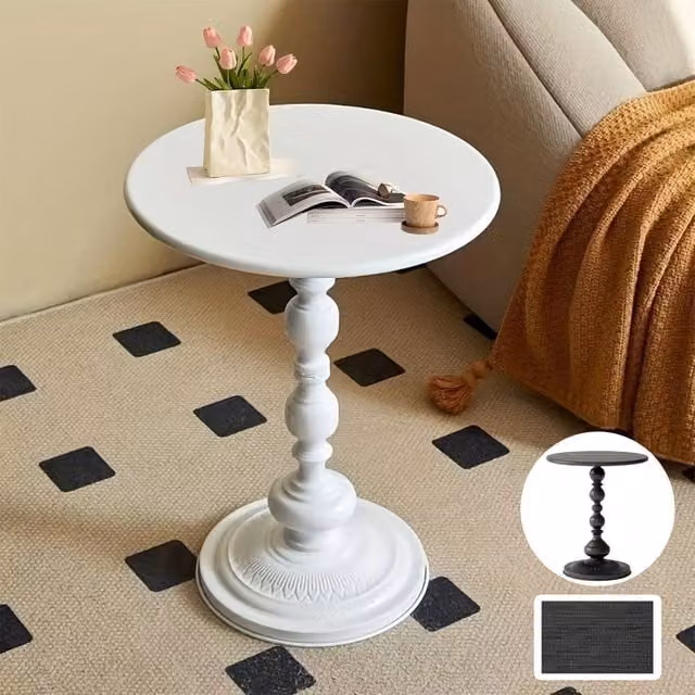 FORGEVIO Modern White Glossy Round Nightstand Bedside Table – 1