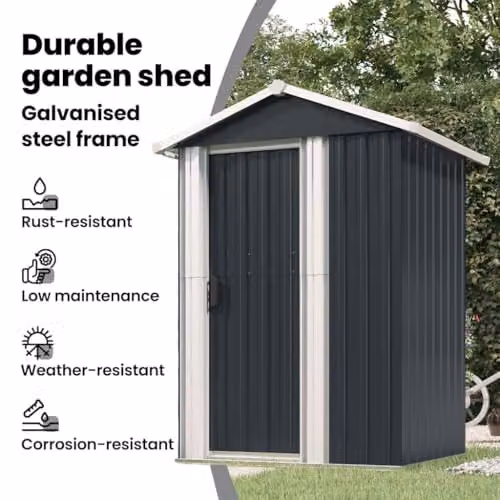 vidaXL Galvanised Steel Garden Shed in Anthracite, W/D/H: 126 x 97.5 x 177 cm – 4