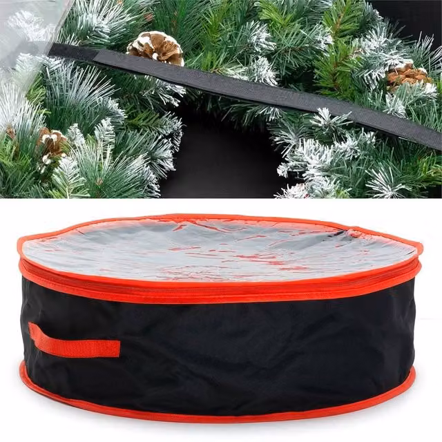 Nordara Black Round Zipped Christmas Wreath Storage Bag with Handles, Diameter: 60 cm