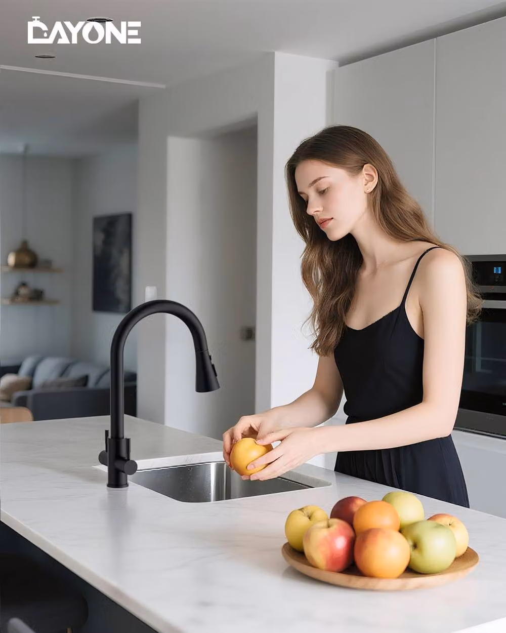 JANLEMNY Matte Black Dual Lever Kitchen Mixer Tap with Pull-Out Spray Spout – 2