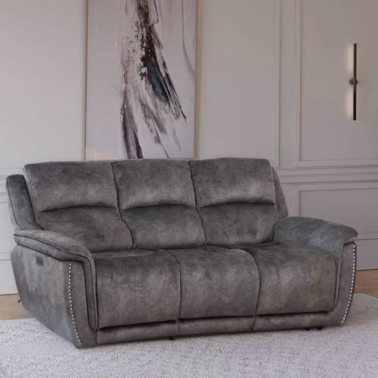 Furnishings For Less UK Mendoza Grey Plush Velvet Electric Reclining 3 + 2 Sofa Suite with USB Charging