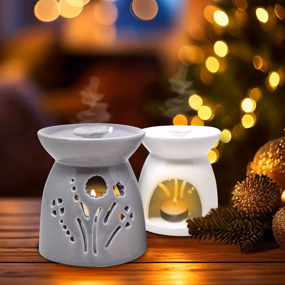 BARGAINS-GALORE Set of 4 Multicolour Floral Ceramic Oil Burners and Tealight Lamps – 2