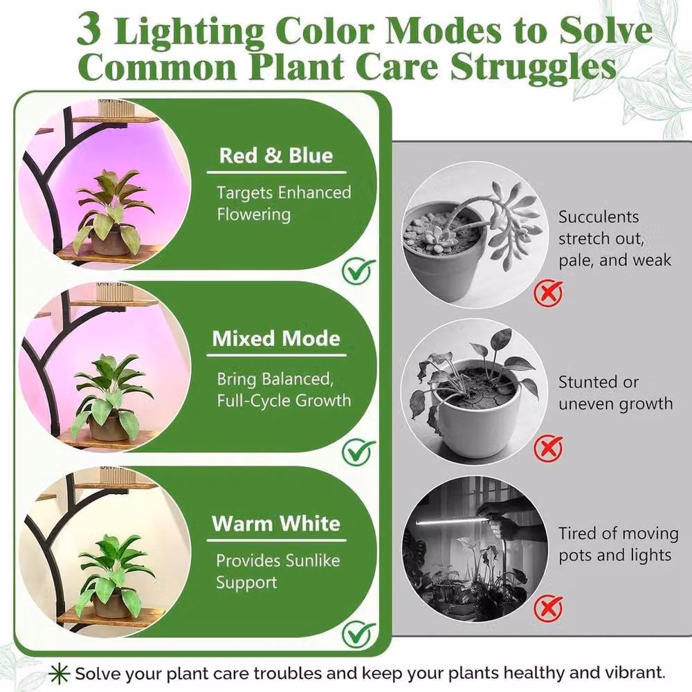 Kelvenix Indoor Plant Stand with Grow Lights and Wheels, Brown, H 127.0 x W 68.0 x D 30.0 cm – 3