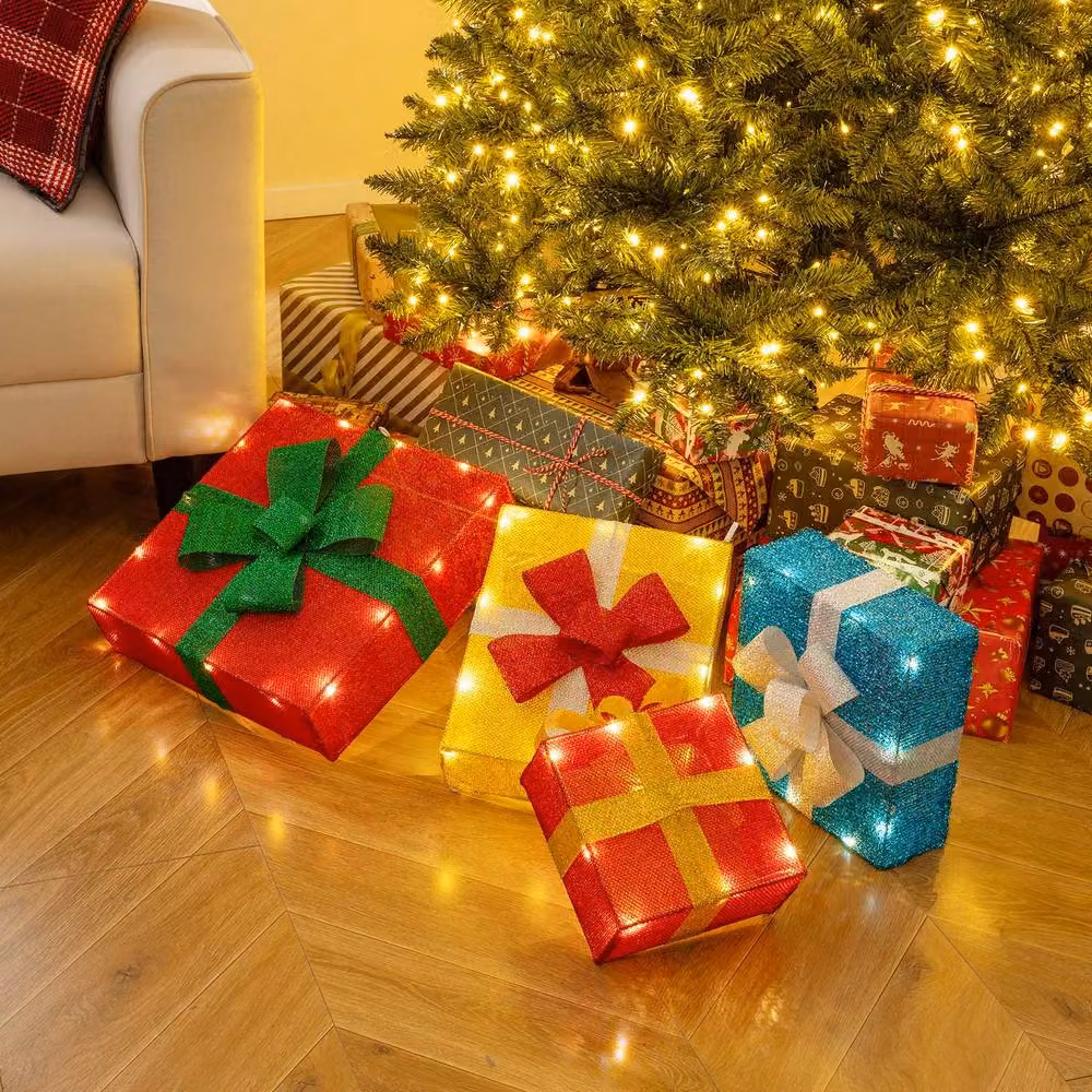 Costway 4 Ft Pre-lit Stackable Multicolour Christmas Gift Box Decorations – 3