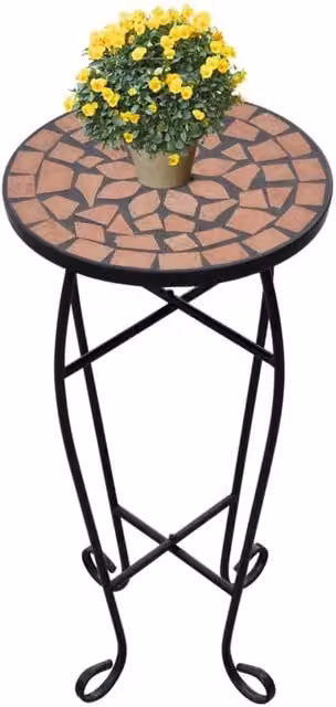 Berkfield Home Mosaic Side Table and Plant Table in Black with Ceramic Top, W/D/H: 30 x 30 x 60 cm