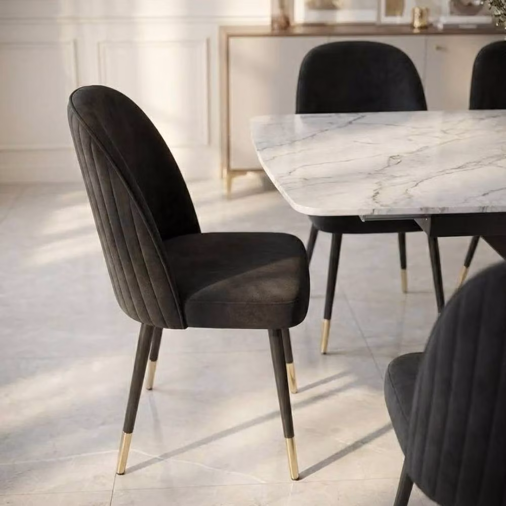 Home Luxe Interior Sapphire Extending Grey Quartz Dining Table and 6 Black Liza Chairs – 4