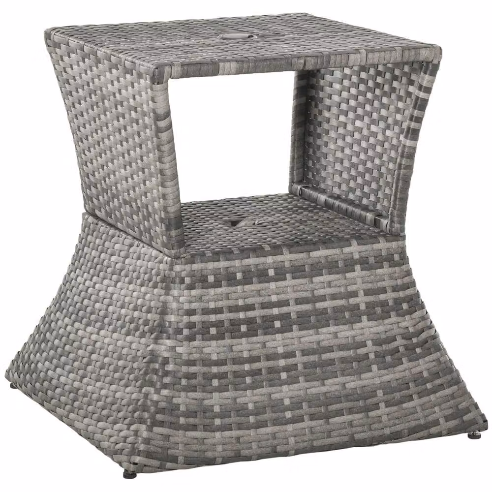 Wyld Haus Toka Grey Rattan Outdoor Bistro Table with Parasol Hole and Shelf – 2