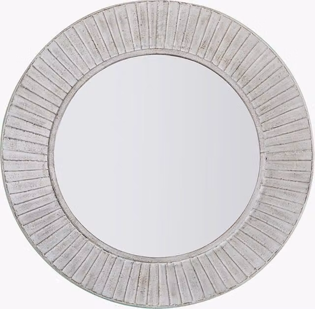 Perch & Parrow Maddie Round Boho Striped Wall Mirror in Silver and White
