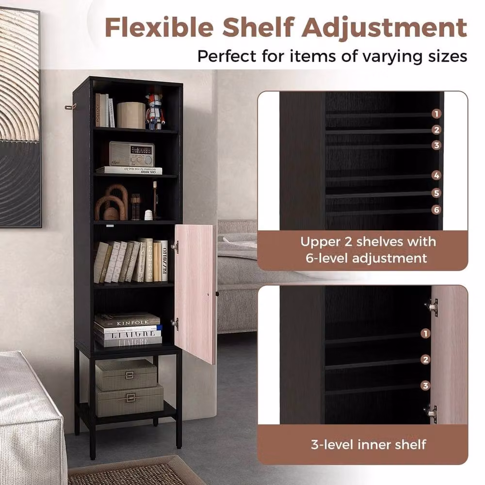 VOGREX Black Tall Freestanding Metal Storage Cabinet with Hinged Doors and Internal Shelves – 5