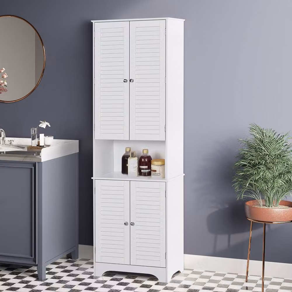 ERGOVEXA Tall Freestanding White Bathroom Cabinet with Retro Roll Shutters and 3 Internal Shelves, H: 182.5 x W: 60.0 x D: 30.0 cm – 2