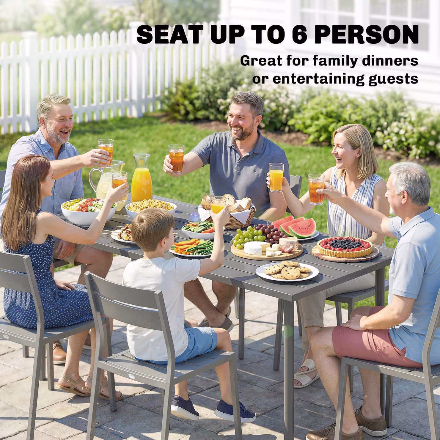 Outsunny Extendable Rectangular Garden Dining Table in Grey Powder Coated Steel, W: 165 cm, D: 80 cm, H: 74 cm – 3