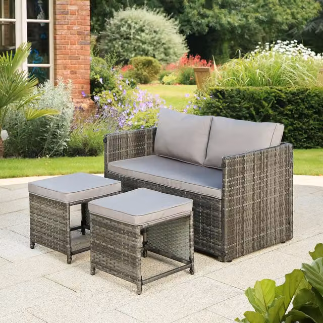 Home Garden Direct Alena 2-Seater Rattan Convertible Sofa Set in Grey