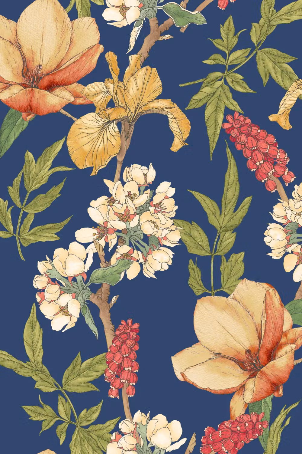 Hoopla Walls Orchid Bloom Matt Floral Wallpaper in Navy Blue – 2