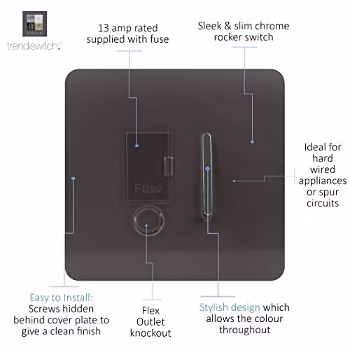 Trendi Switch 13 Amp Single Fused Spur with Flex Outlet in Dark Mocha Brown – 2