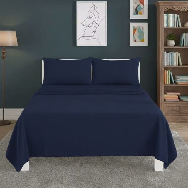Snug City Easy Care Polycotton Flat Bed Sheet in Blue, Super King, 200 x 200 cm – 1
