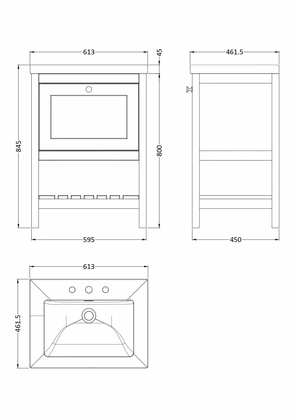Balterley Coppenhall 1 Drawer Vanity Unit with Fireclay Basin, Fern Green, W: 60 cm, H: 84.5 cm – 2