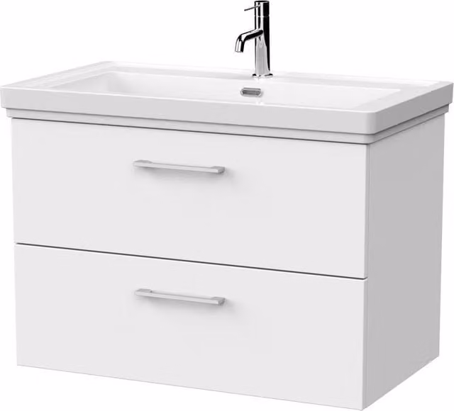 Balterley Pershall Wall Mounted 2 Drawer Vanity Unit and 1TH Fireclay Basin, Matt White, Width: 80 cm