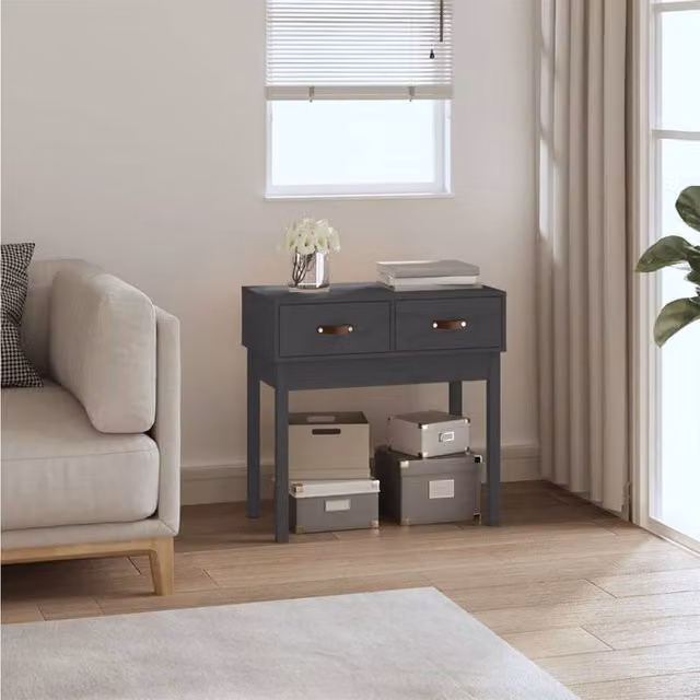 Berkfield Home Rustic Grey Solid Pine Console Table W/D/H: 76.5 x 40 x 75 cm