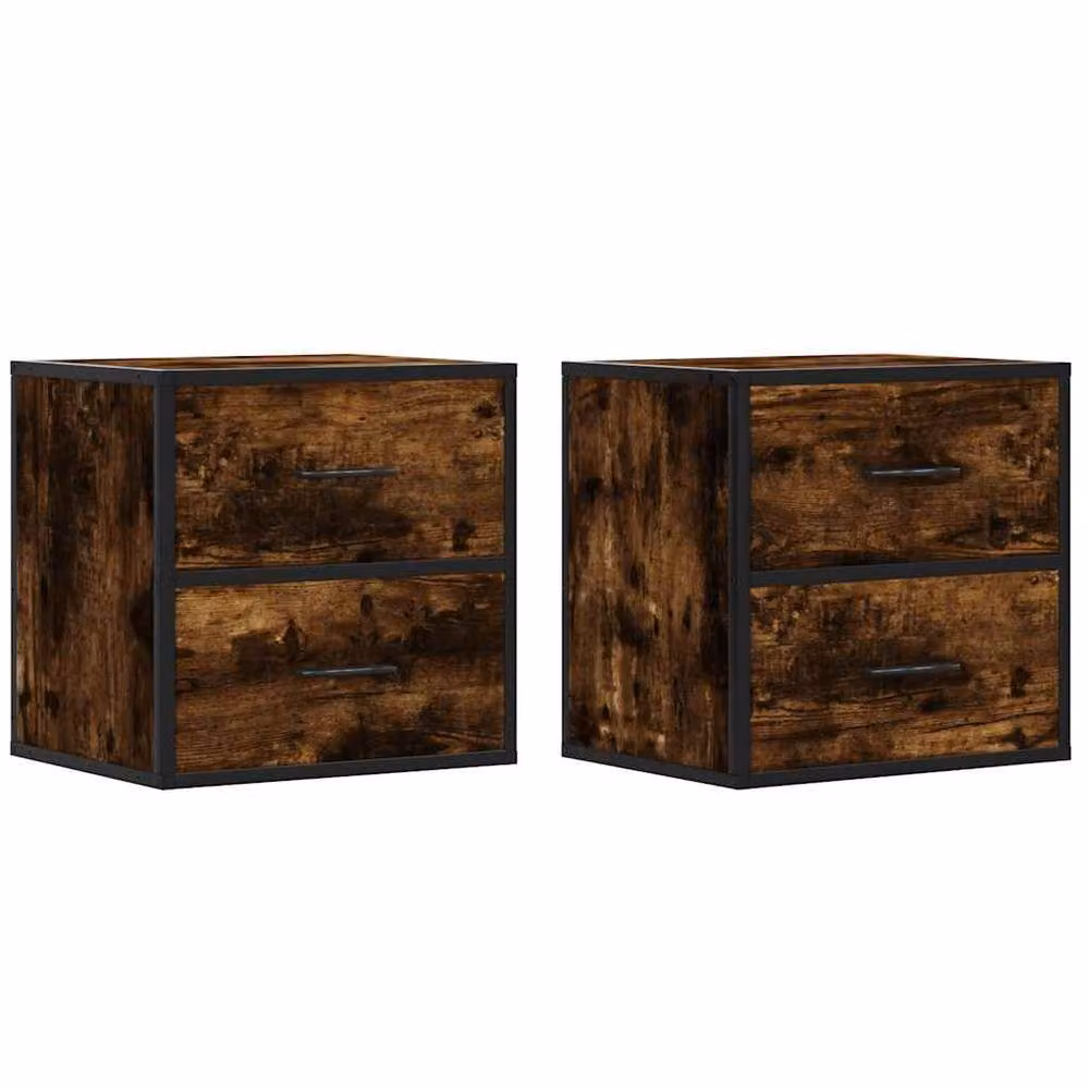 Berkfield Home Set of 2 Wall-mounted Bedside Cabinets, Smoked Oak Brown, W: 40 cm, D: 31 cm, H: 39.5 cm – 3