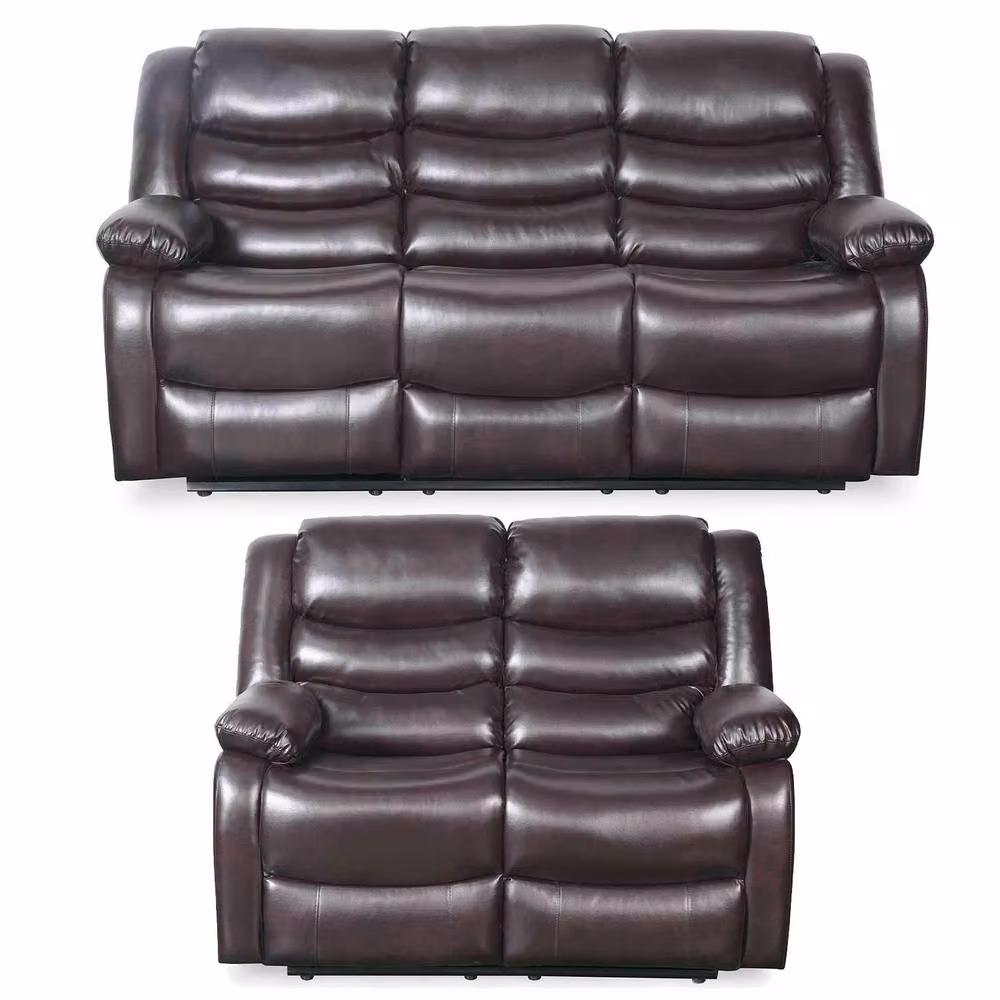 Furnishings For Less UK Cortland Brown Leather Look 3 + 2 Manual Reclining Sofa Suite – 4