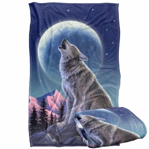 JQ Licensing Jlo Howling Wolf Moon Super Soft Fleece Throw Blanket, Multicolour, W: 91 cm, D: 147 cm – 1