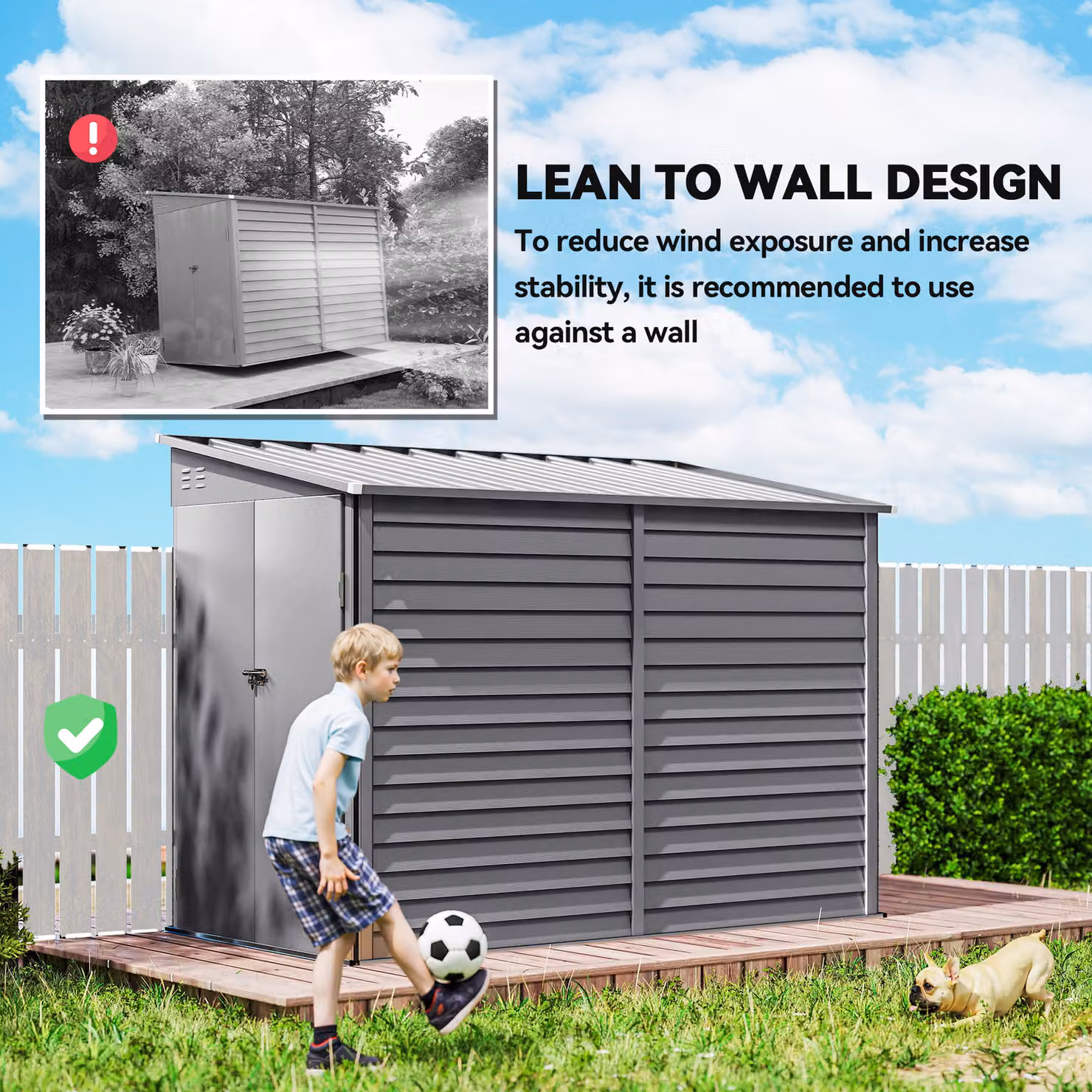 Outsunny Grey Galvanised Metal Lean-to Garden Shed with Foundation Kit and Lockable Double Doors – 5
